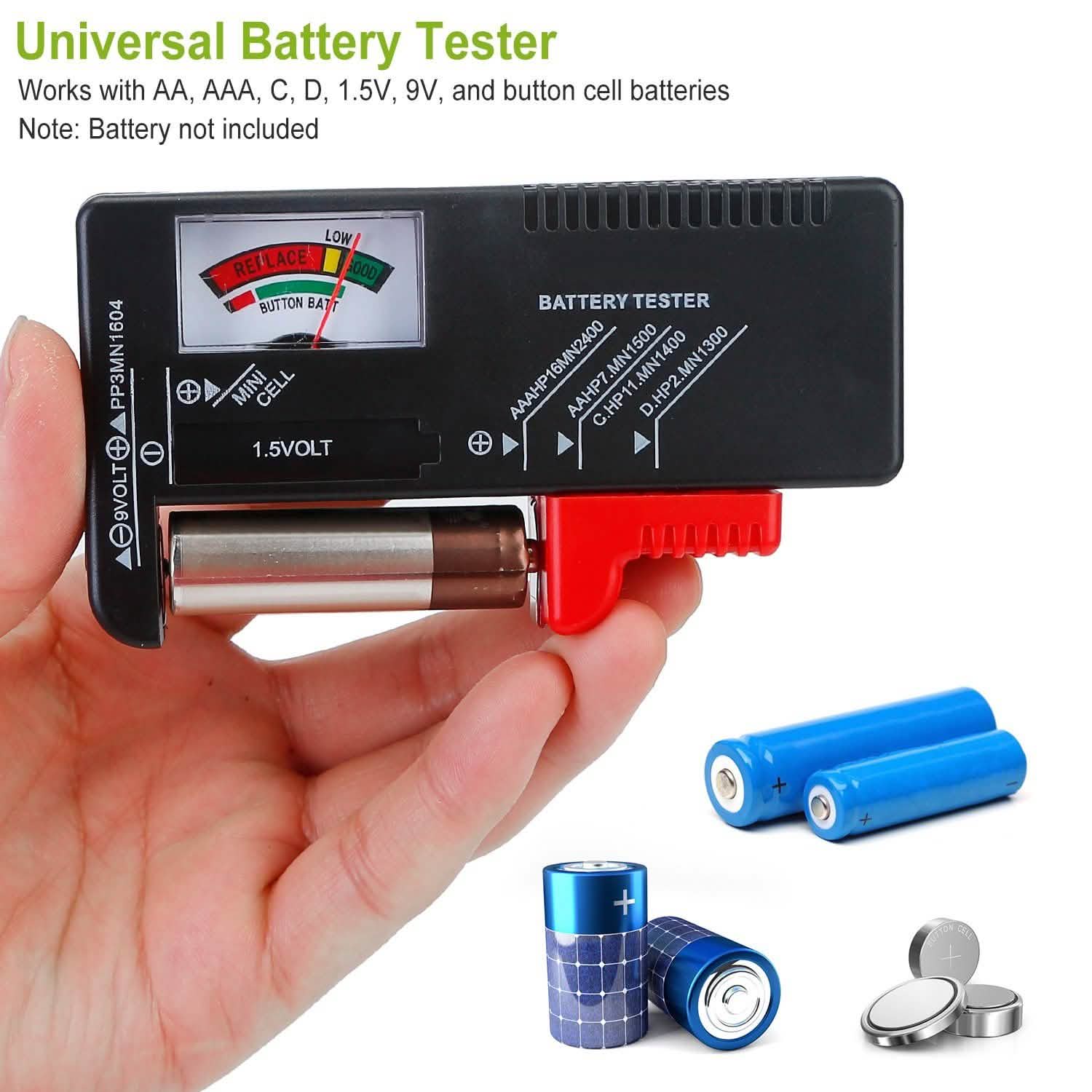 Battery Tester Checker Universal For AA AAA C D 9V 1.5V Button Cell Battery Batteries & Power Accessories - Tophatter Daily Deals