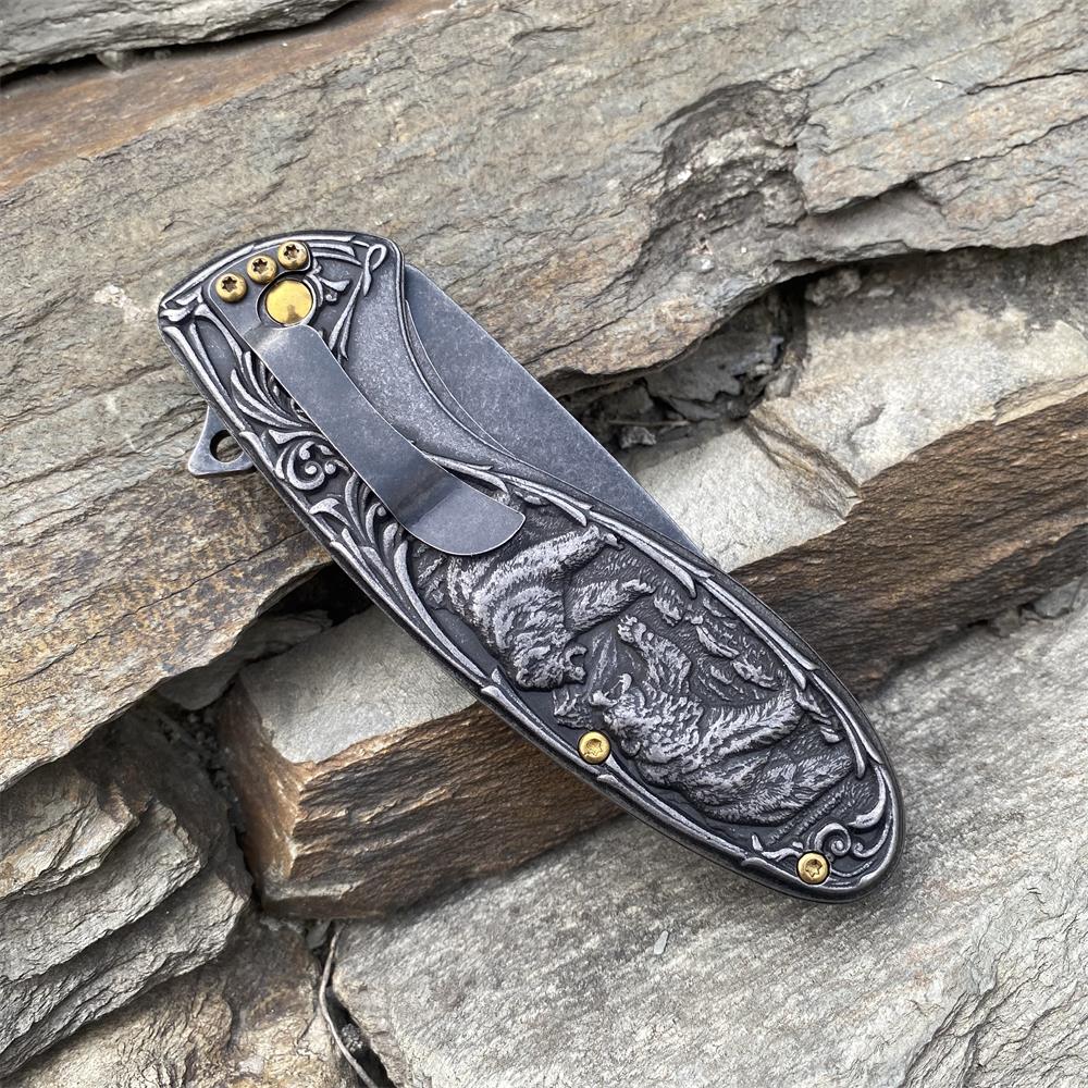 Brown Bear 3D Relief Folding Knife - Tophatter Daily Deals