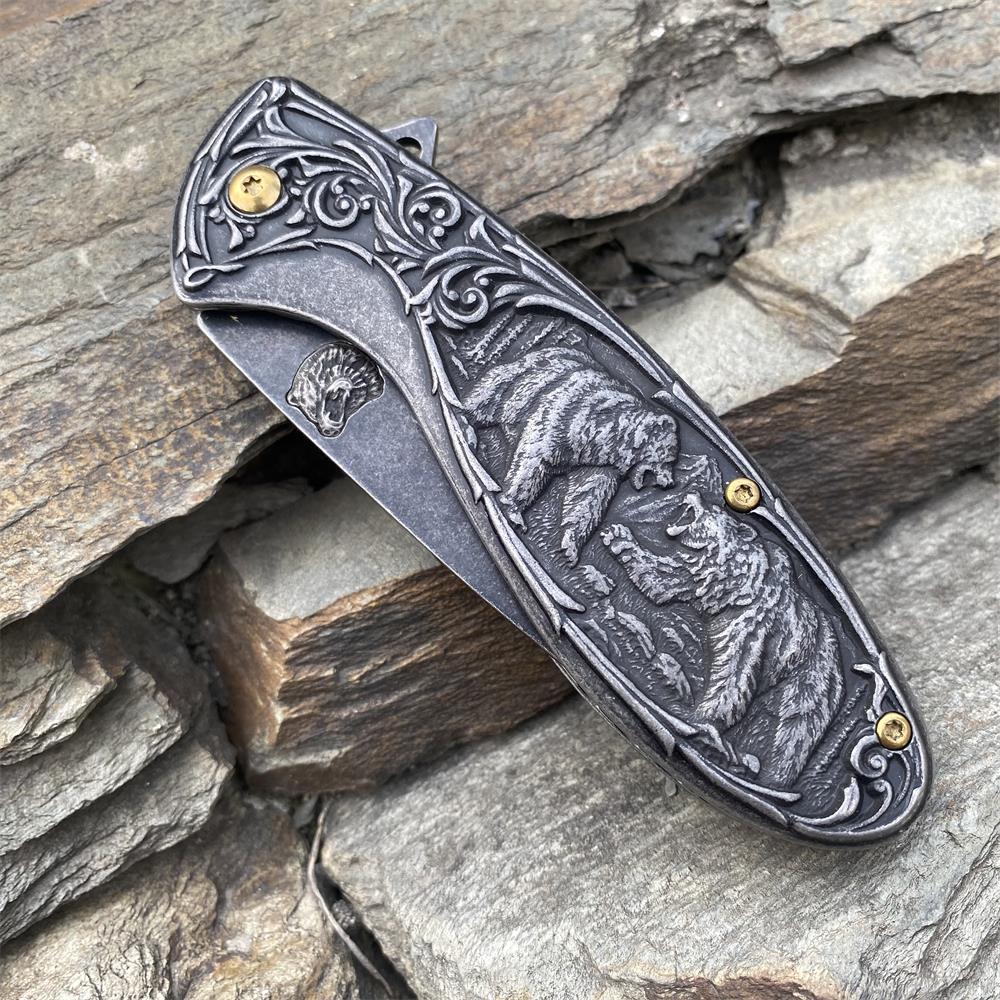 Brown Bear 3D Relief Folding Knife - Tophatter Daily Deals