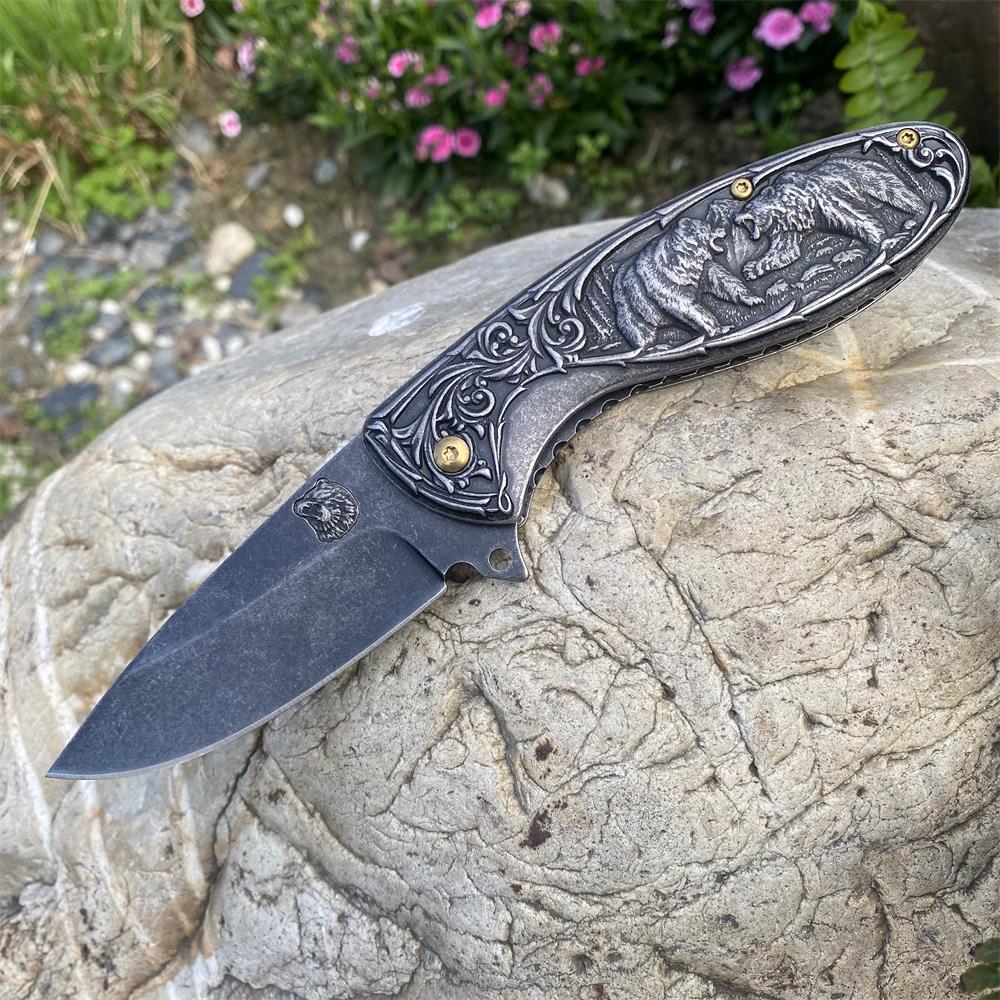 Brown Bear 3D Relief Folding Knife Brown Bear Knife - Tophatter Daily Deals