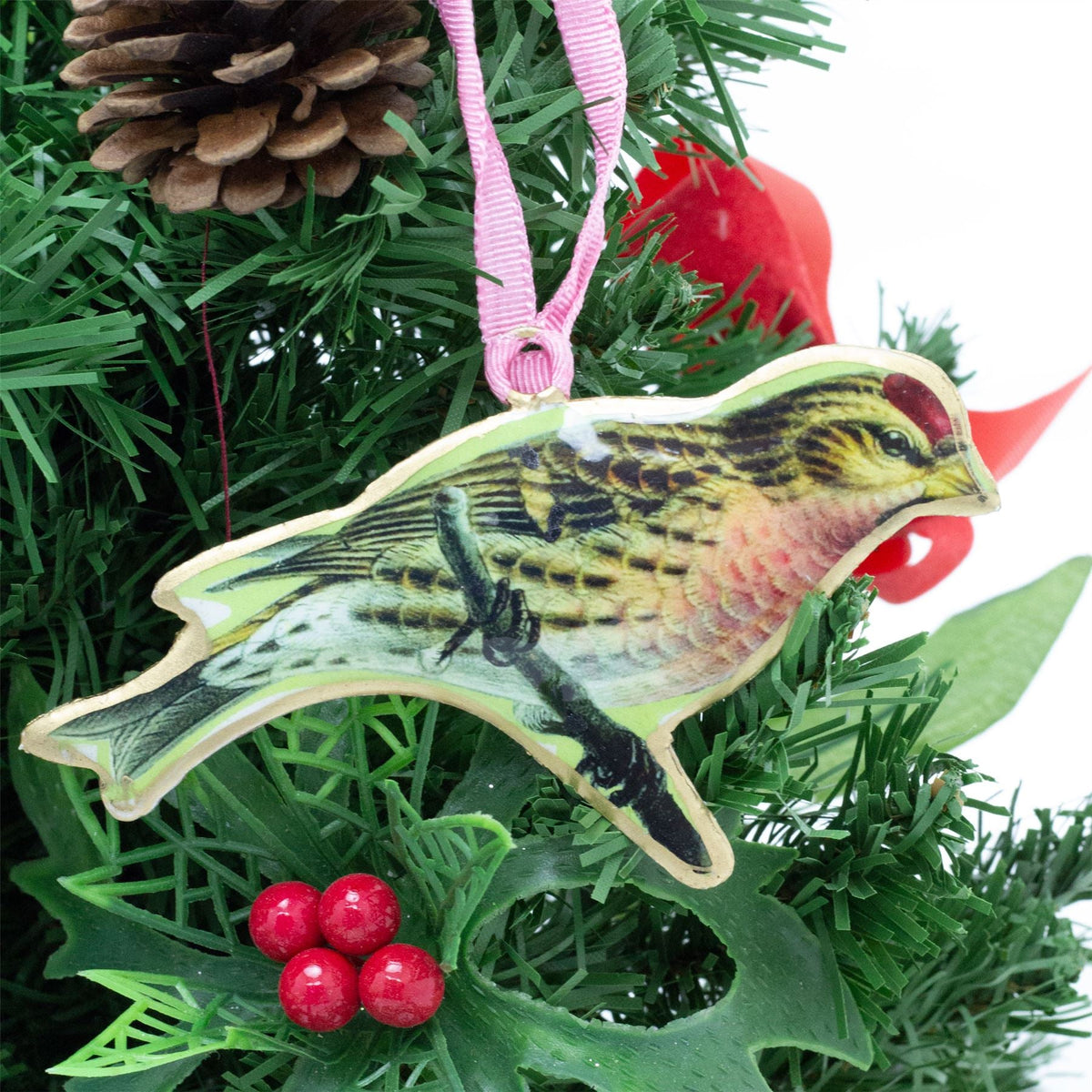 Bird Christmas Bauble | Vintage-Style Metal Tree Ornament with Hanging Ribbon Baubles - Tophatter Daily Deals