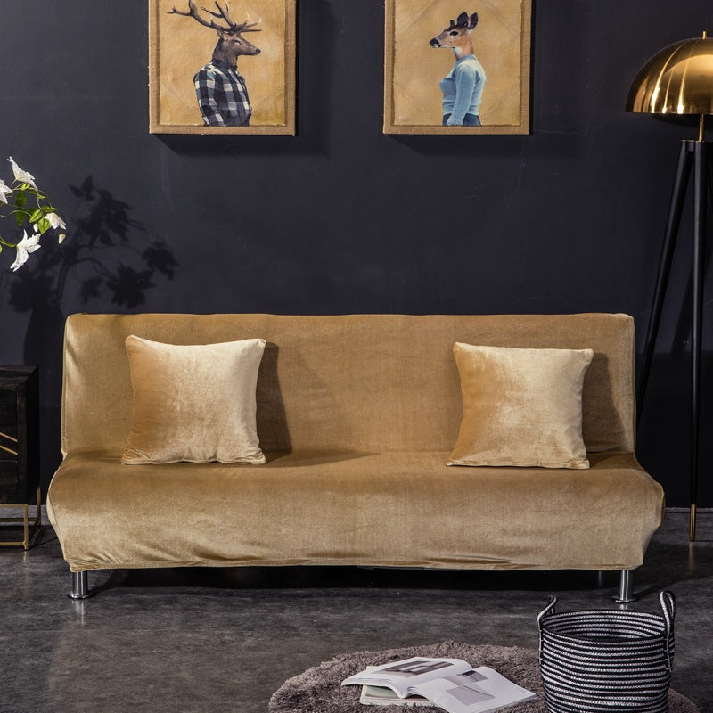 All-inclusive Silver Fox Velvet Armless Folding Sofa Bedspread Khaki 0 - Tophatter Daily Deals