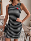 Striped Round Neck Wide Strap Mini Dress Casual Dresses - Tophatter Daily Deals