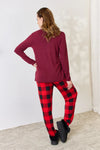 Zenana Full Size Plaid Round Neck Top and Pants Pajama Set Loungewear Sets - Tophatter Daily Deals