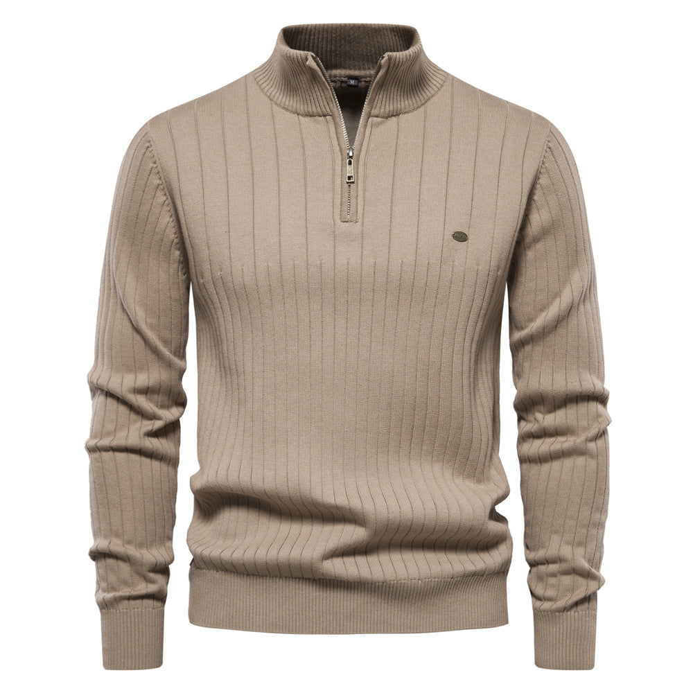 Breathable Men's Half Zip Sweater - Ribbed Cotton, Autumn Apricot 3D Changing Face Moving Picture Frame - Tophatter Daily Deals