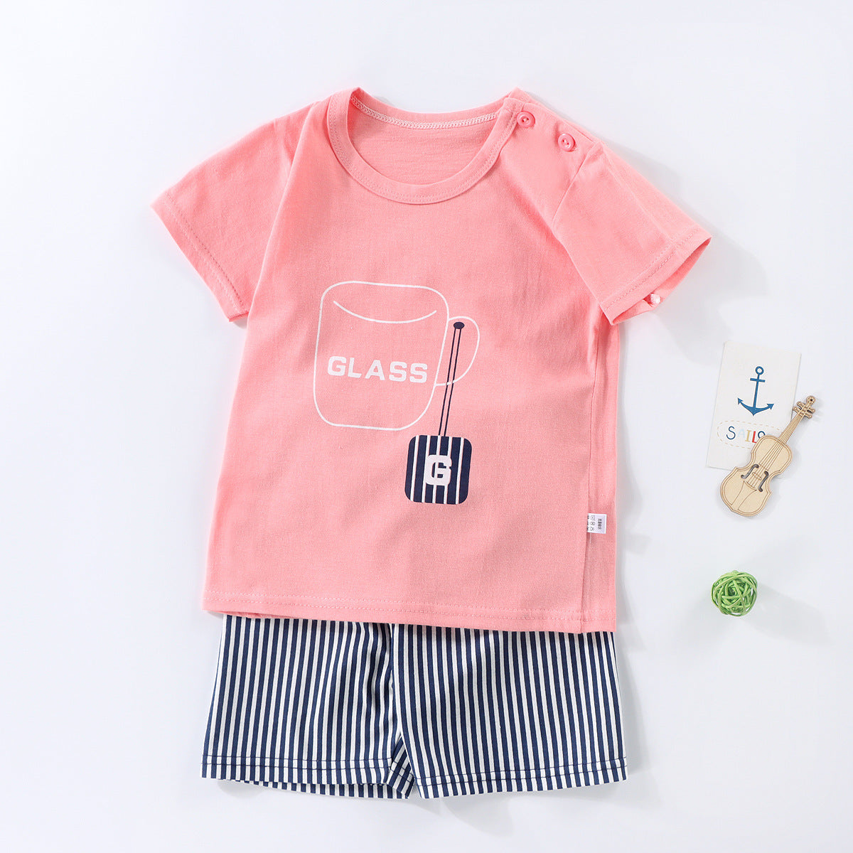 Boys And Girls Summer T-shirt Half Sleeve Suit Shorts Thin Pink Cup 0 - Tophatter Daily Deals