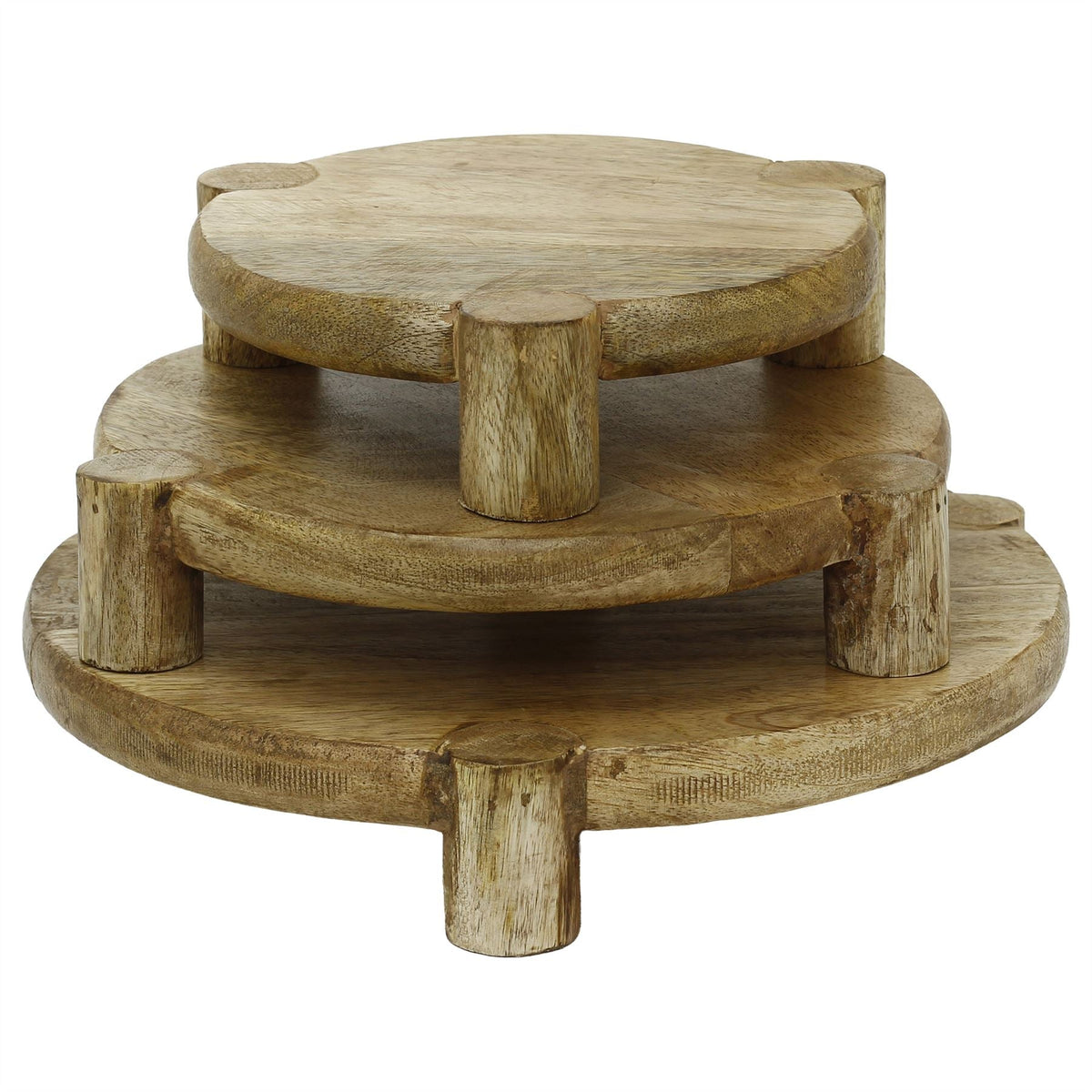 Set of 3 Round Mango Wood Serving Platters, Raised Serving Boards Serving Board - Tophatter Daily Deals