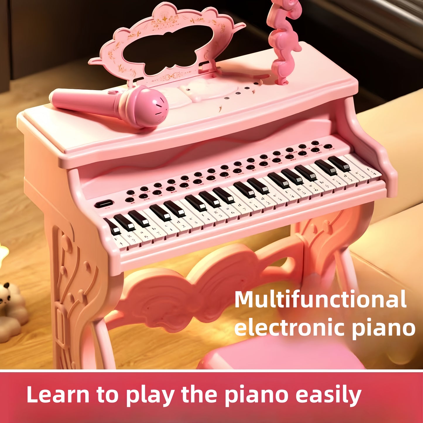 Pink Electronic Piano for Kids with Microphone Musical Instruments - Tophatter Daily Deals