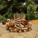 Rustic Wooden Glass Festive Christmas Tealight Candle Holder Decoration Centerpiece Candle Holder - Tophatter Daily Deals