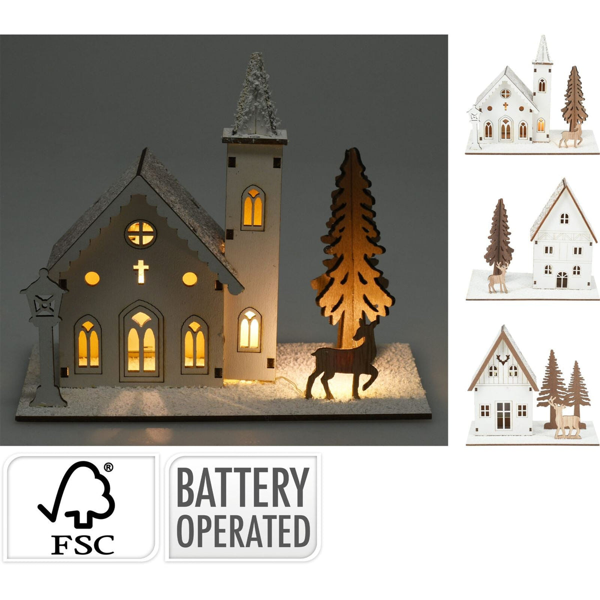 Light Up Wooden Christmas House | LED Winter Scene Ornament Christmas Decoration LED Light - Tophatter Daily Deals