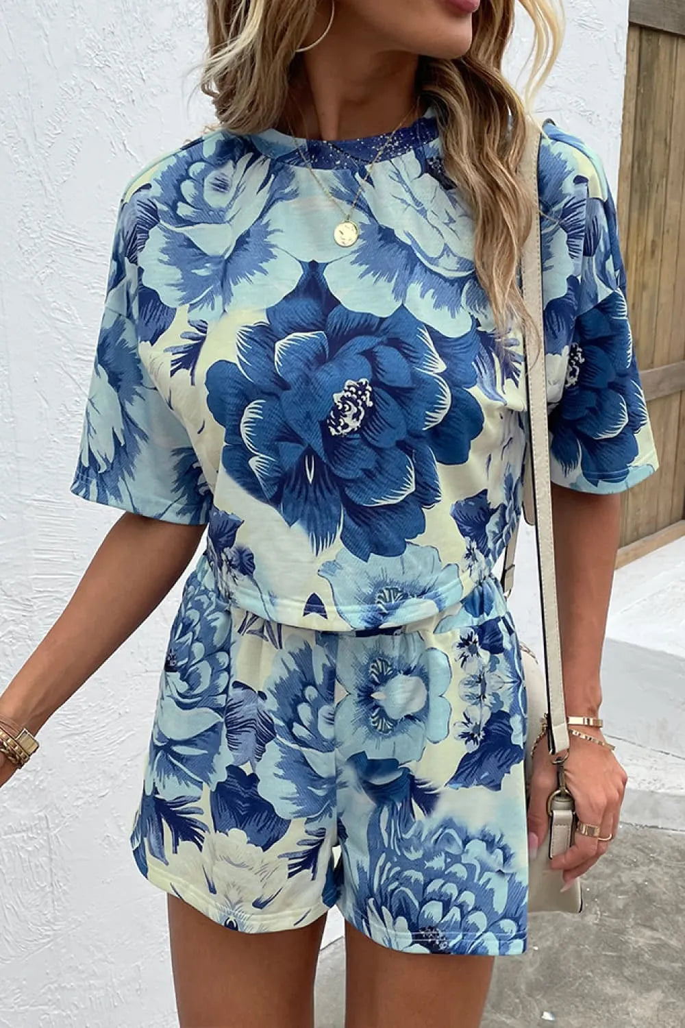 Printed Half Sleeve Top and Shorts Lounge Set Floral Loungewear Sets - Tophatter Daily Deals