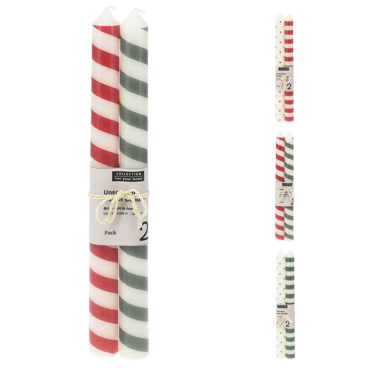 Pair of Unscented Christmas Candles | Set of 2 Tapered Dinner Candles - 25cm Candle - Tophatter Daily Deals