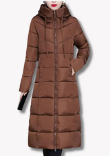 Insulating Womens Long Puffer Coat - Zip, Quilted Winter Brown - Tophatter Daily Deals