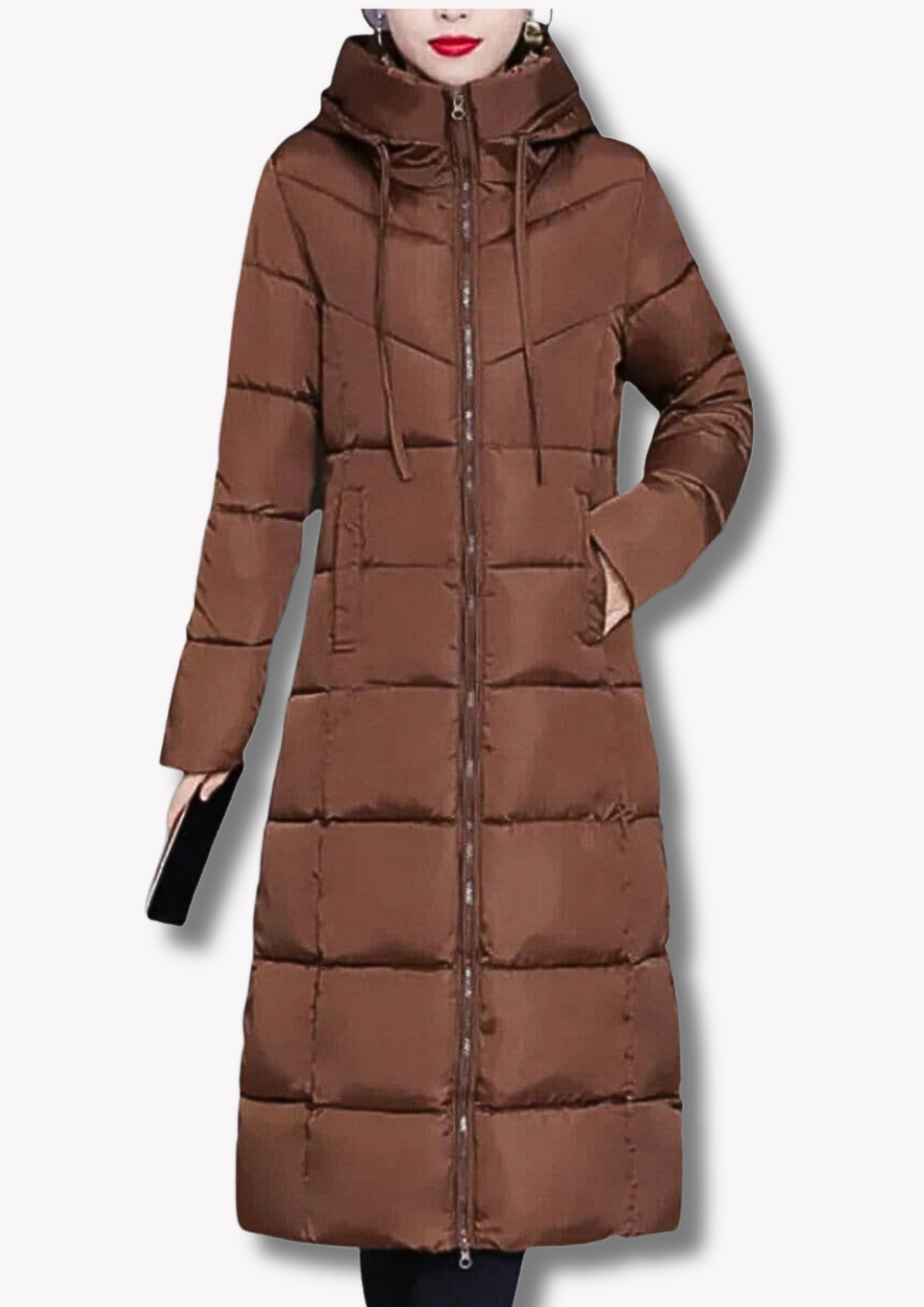 Insulating Womens Long Puffer Coat - Zip, Quilted Winter Brown - Tophatter Daily Deals