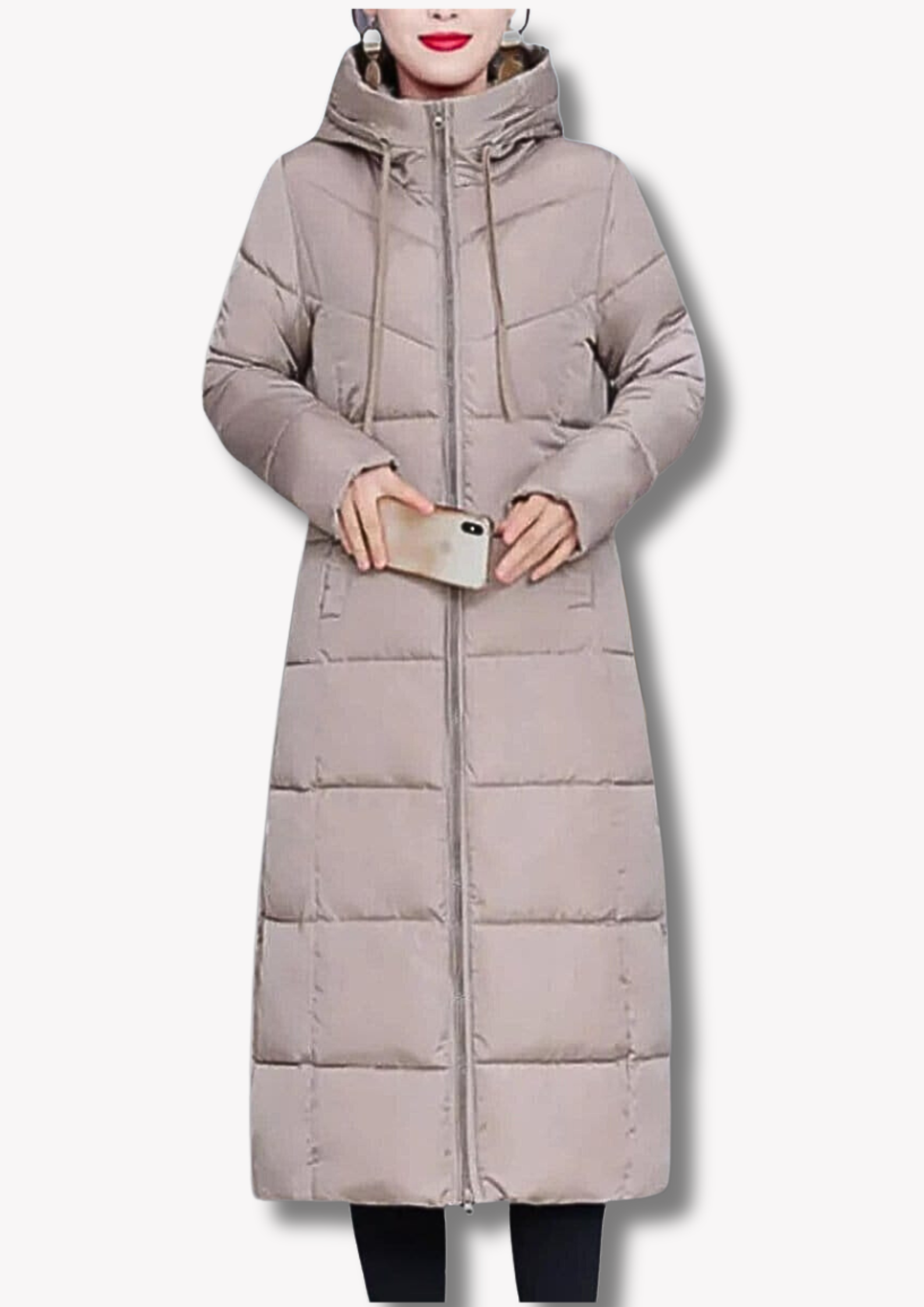 Insulating Womens Long Puffer Coat - Zip, Quilted Winter Beige - Tophatter Daily Deals