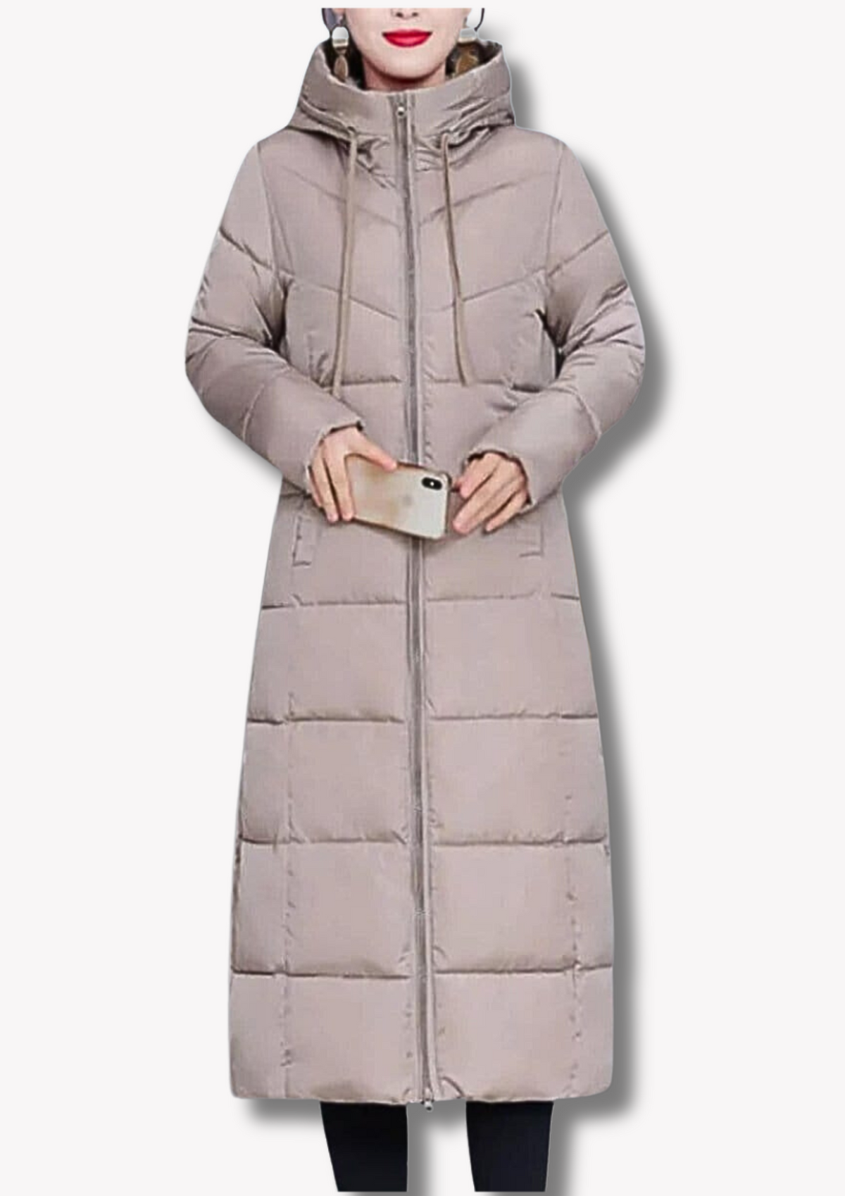 Insulating Womens Long Puffer Coat - Zip, Quilted Winter Beige - Tophatter Daily Deals
