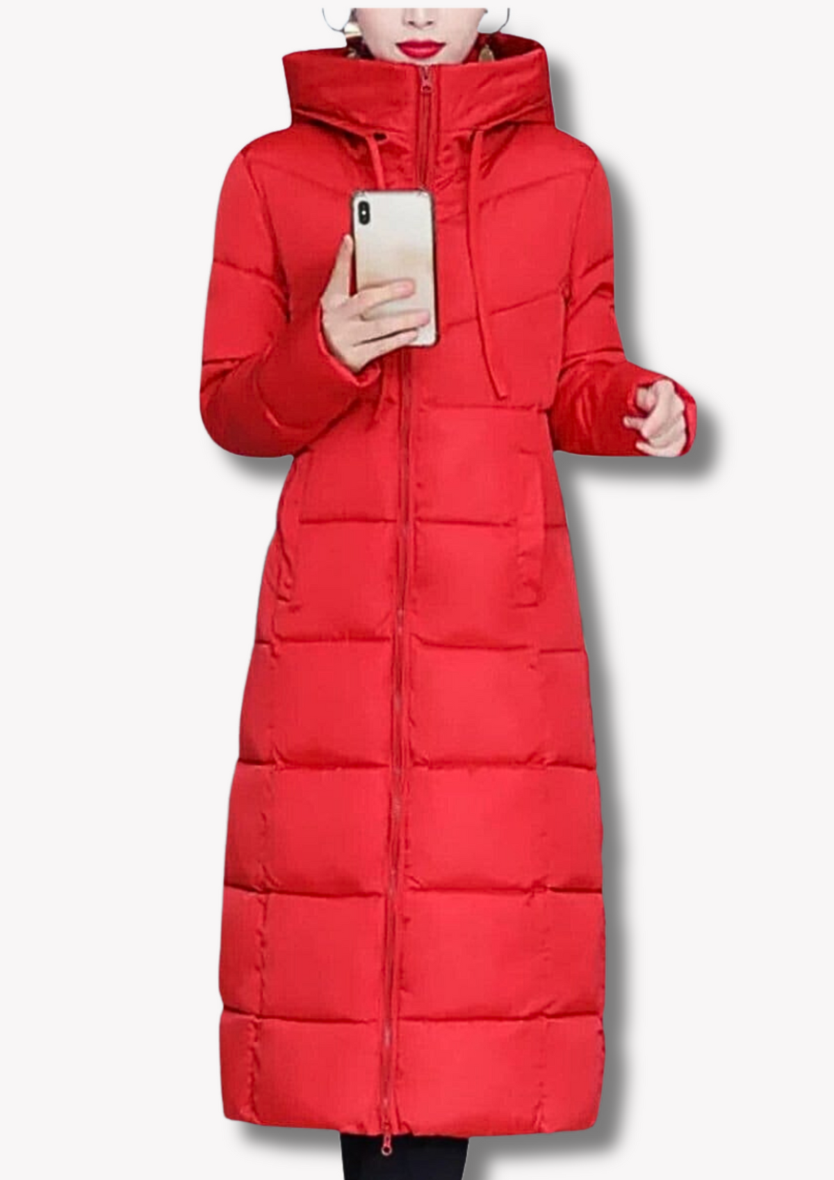 Insulating Womens Long Puffer Coat - Zip, Quilted Winter Red - Tophatter Daily Deals