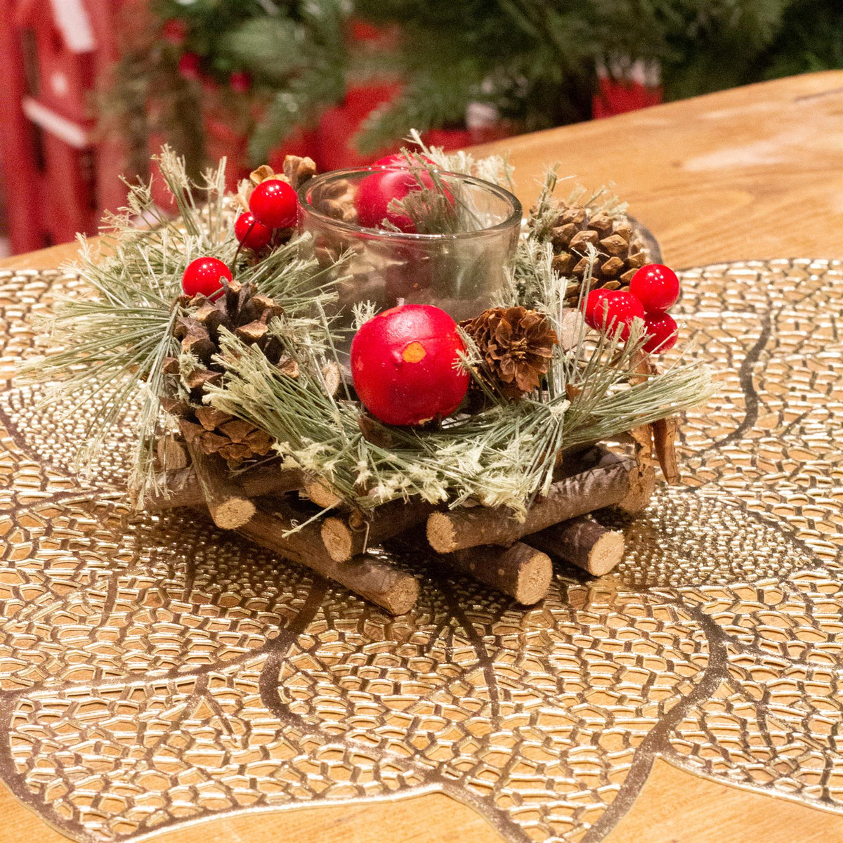 Handcrafted Christmas Tealight Candle Holder ~ Xmas Table Centrepiece Candle Holder - Tophatter Daily Deals