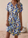 Tied Printed V-Neck Short Sleeve Dress Casual Dresses - Tophatter Daily Deals