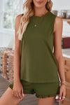 Round Neck Tank and Shorts Lounge Set Matcha Green Loungewear Sets - Tophatter Daily Deals