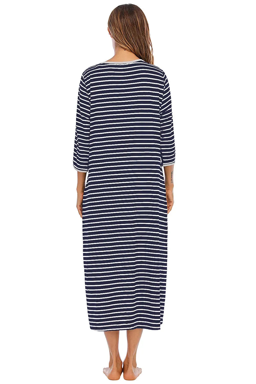 Round Neck Three-Quarter Sleeve Midi Night Dress Sleep Dresses - Tophatter Daily Deals