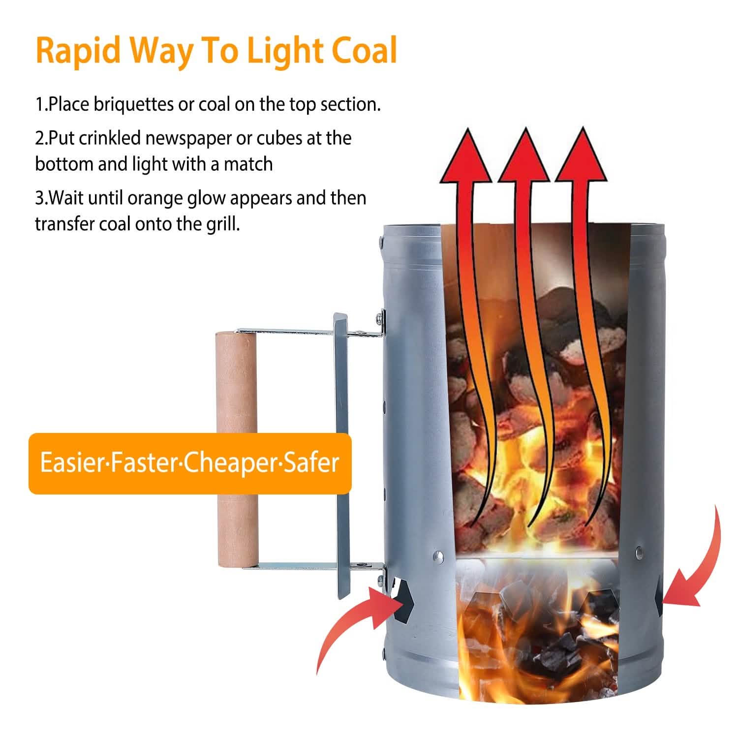 BBQ Charcoal Chimney Can Grill Lighter Garden & Patio - Tophatter Daily Deals