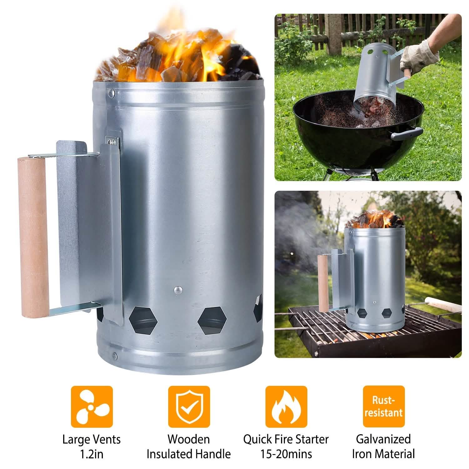 BBQ Charcoal Chimney Can Grill Lighter Garden & Patio - Tophatter Daily Deals