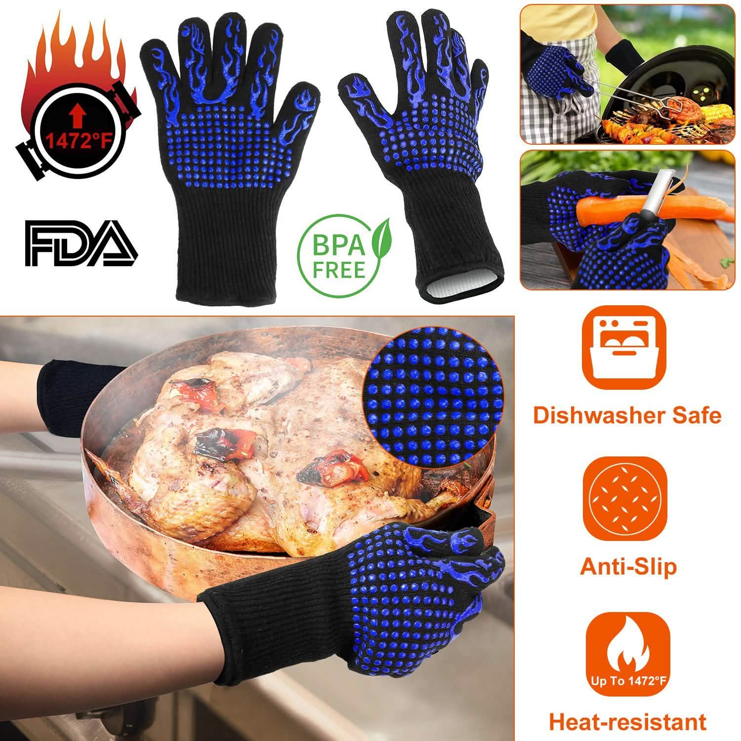 BBQ Gloves 1472¬∞F Heat Resistant Grill Gloves Anti-slip Kitchen Tools & Gadgets - Tophatter Daily Deals