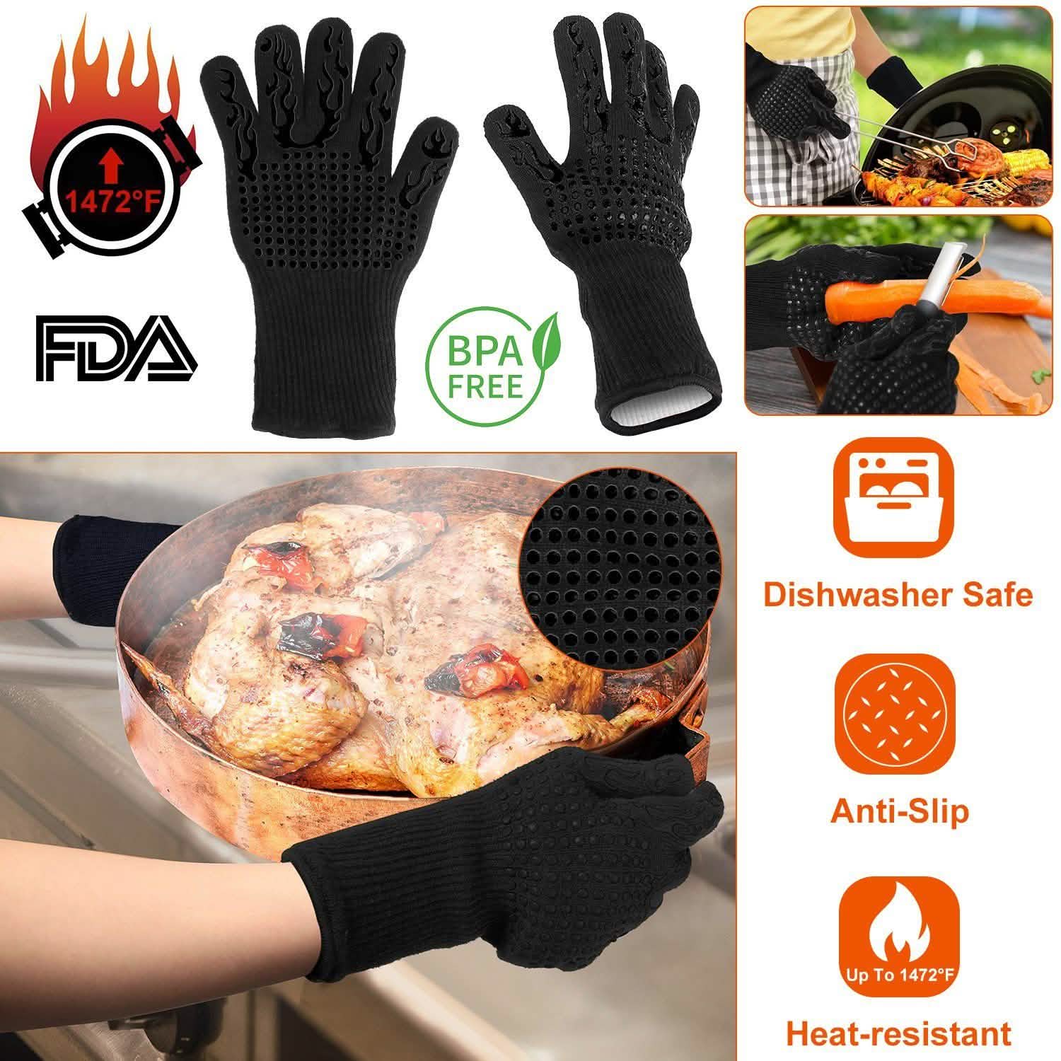 BBQ Gloves 1472¬∞F Heat Resistant Grill Gloves Anti-slip Kitchen Tools & Gadgets - Tophatter Daily Deals