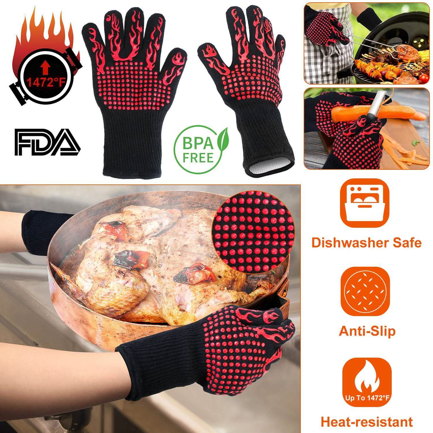 BBQ Gloves 1472¬∞F Heat Resistant Grill Gloves Anti-slip Kitchen Tools & Gadgets - Tophatter Daily Deals