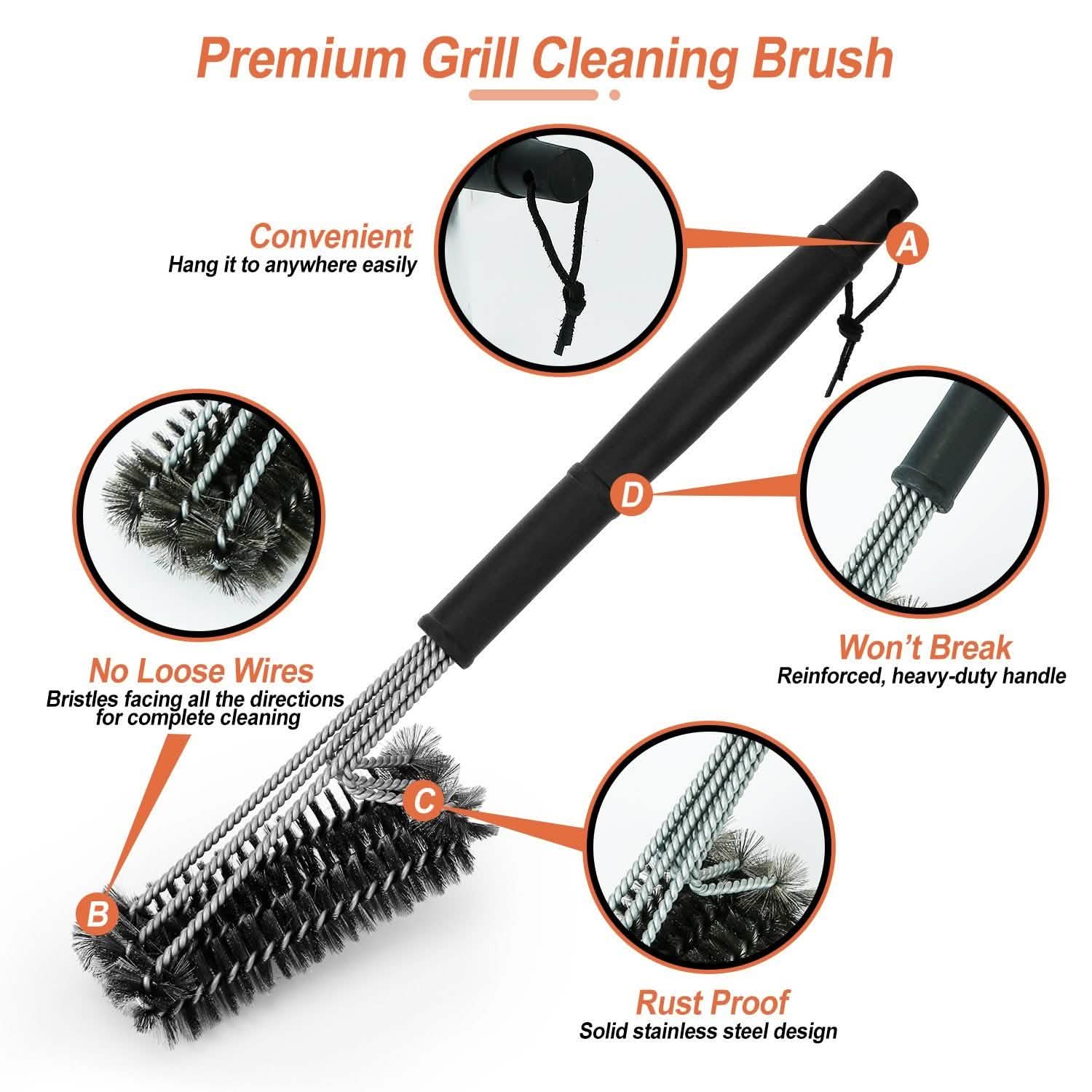 BBQ Grill Cleaning Brush Stainless Steel Kitchen Tools & Gadgets - Tophatter Daily Deals
