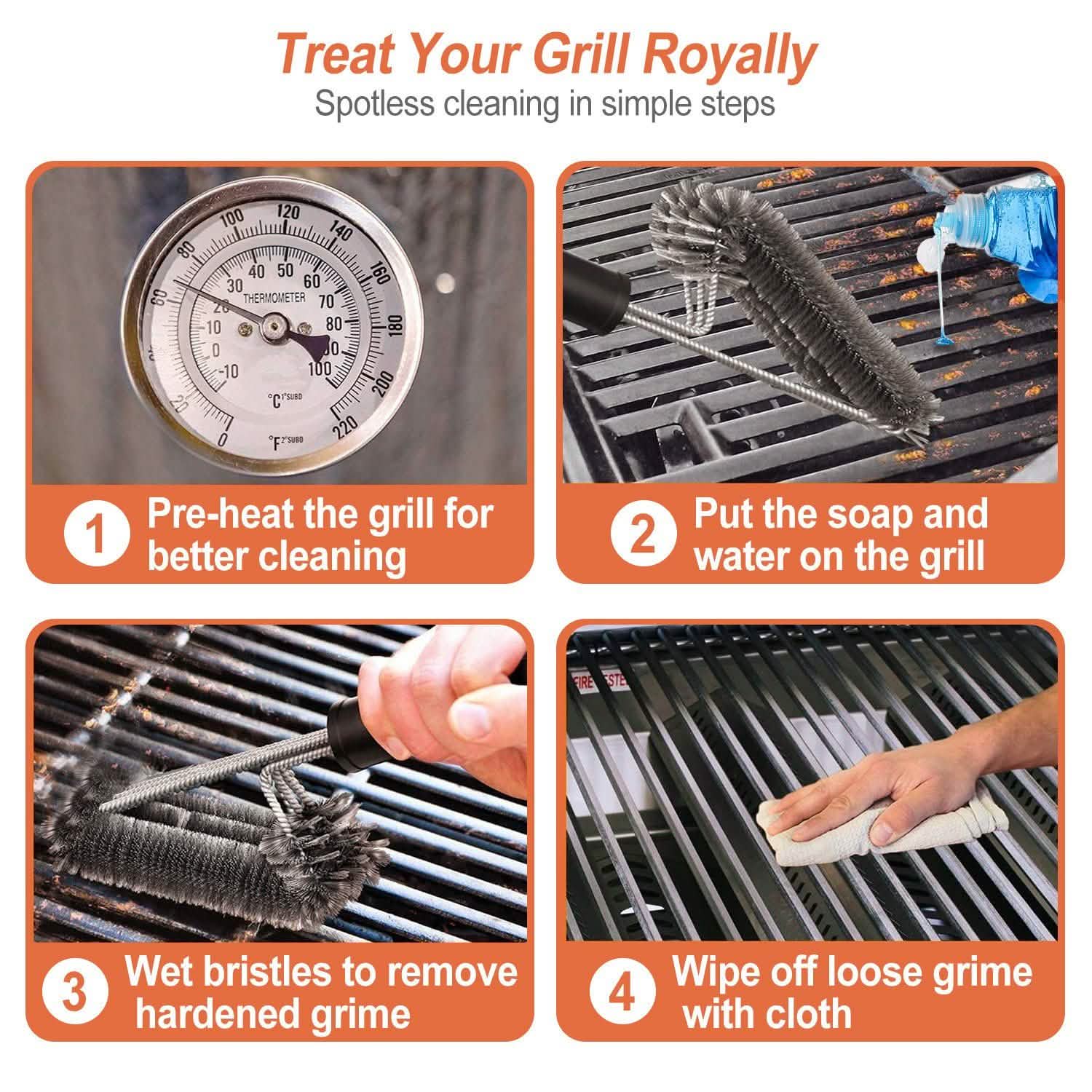 BBQ Grill Cleaning Brush Stainless Steel Kitchen Tools & Gadgets - Tophatter Daily Deals