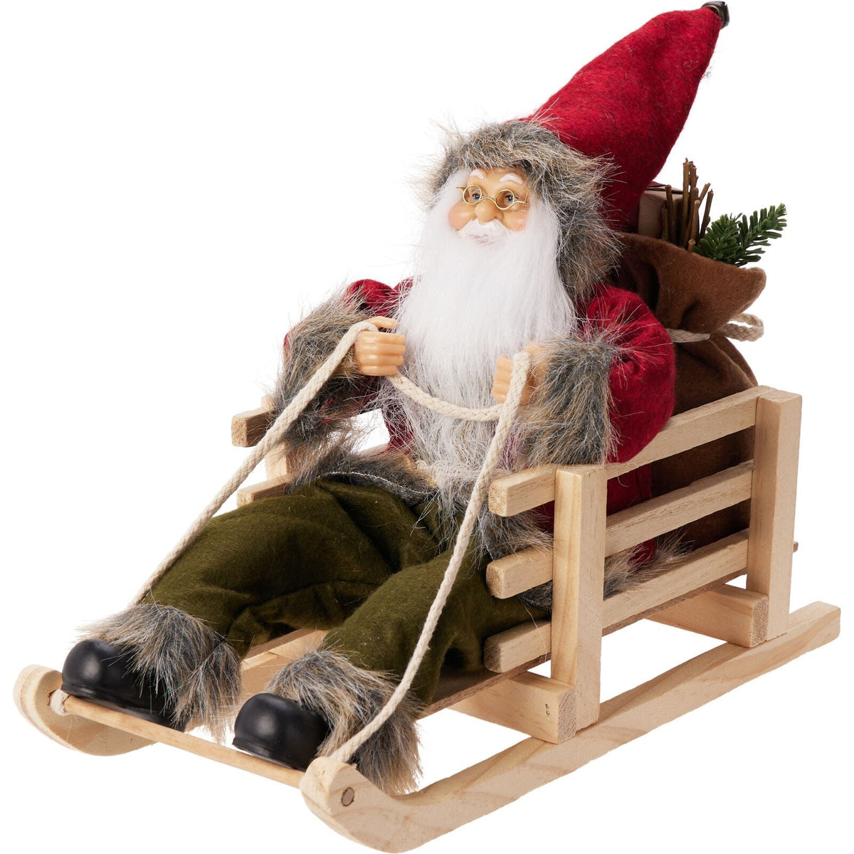 Traditional Santa Claus on Wooden Sleigh | Rustic Father Christmas Figurine Ornament - Tophatter Daily Deals