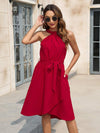 Tied Round Neck Sleeveless Dress Deep Red Casual Dresses - Tophatter Daily Deals