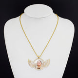 Angel Wings Medallions Custom Photo Pendant Necklace For Men Hip Hop Jewelry Iced Out Pendant Custom Engraved Name Memory Gift 7 - Tophatter Daily Deals