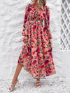 Cutout Printed V-Neck Balloon Sleeve Dress Casual Dresses - Tophatter Daily Deals