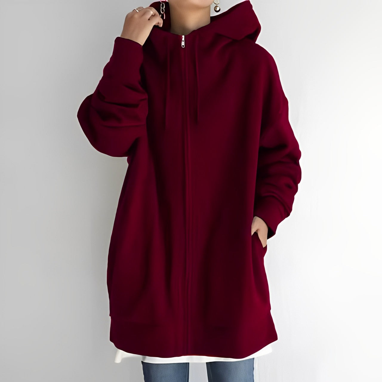 Warm Womens Fleece Hoodie - Oversized, Brushed Fleece Wine red - Tophatter Daily Deals