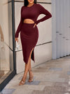 Textured Cutout Long Sleeve Slit Dress Cocktail Dresses - Tophatter Daily Deals