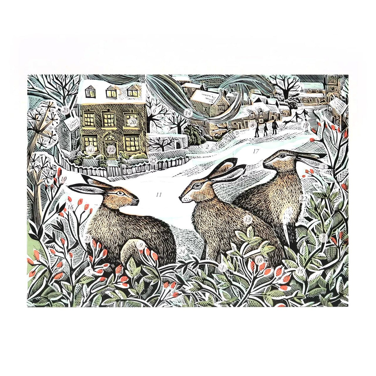 We Three Hares Advent Calendar Greetings Card | Christmas Advent Card & Envelope Advent Calendar - Tophatter Daily Deals