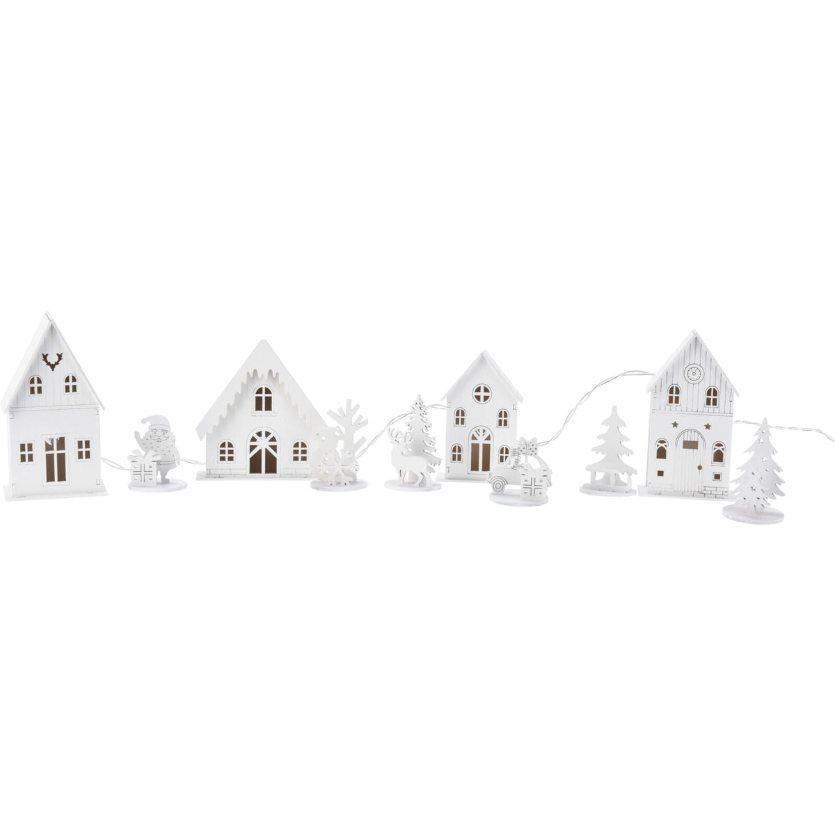 LED Christmas Village | 10-Piece Wooden Christmas Scene with 4 Light-Up Houses LED Fireplace - Tophatter Daily Deals
