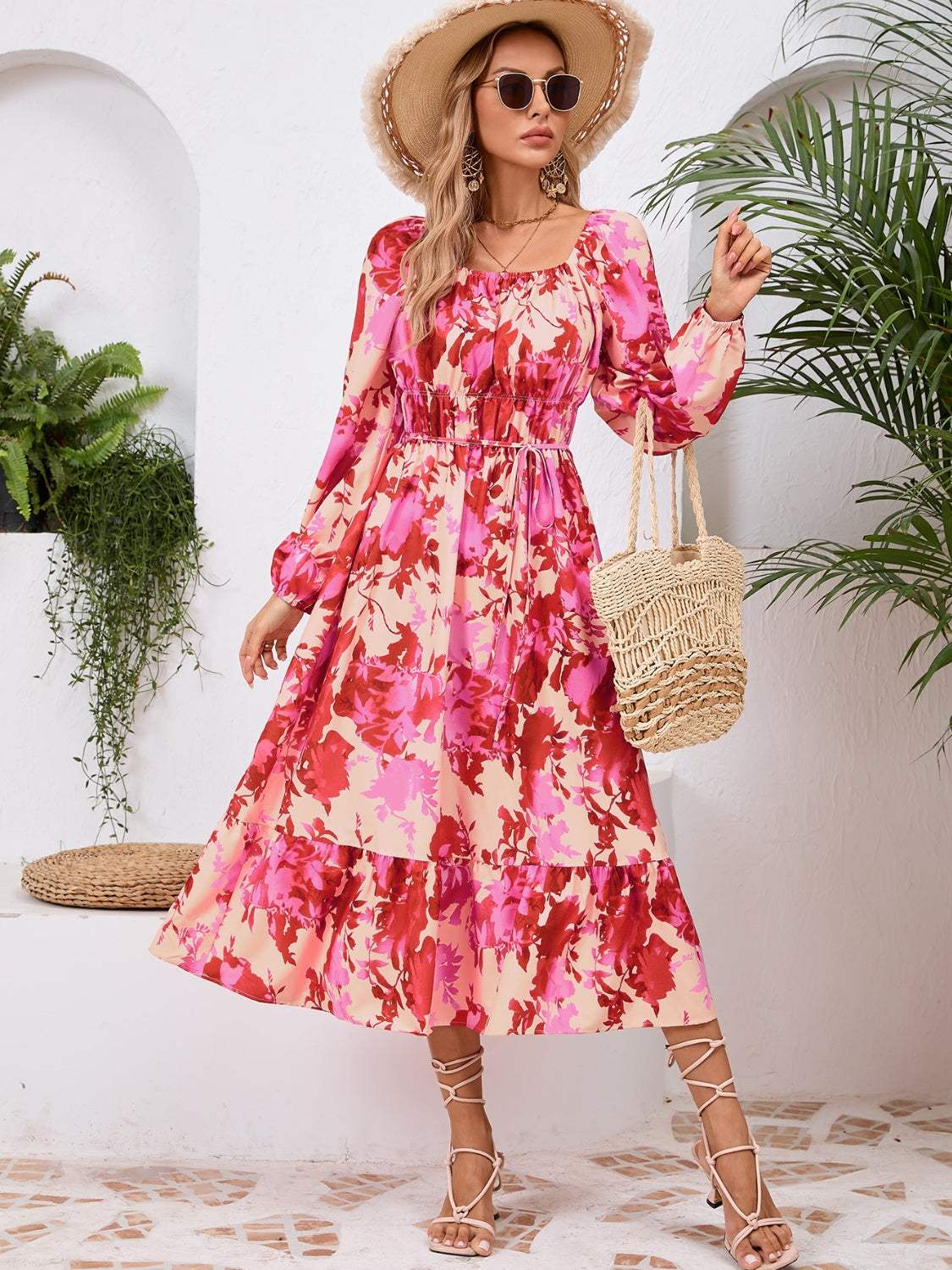 Printed Long Sleeve Midi Dress Casual Dresses - Tophatter Daily Deals