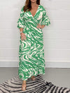 Smocked Printed Flounce Sleeve Maxi Dress Casual Dresses - Tophatter Daily Deals