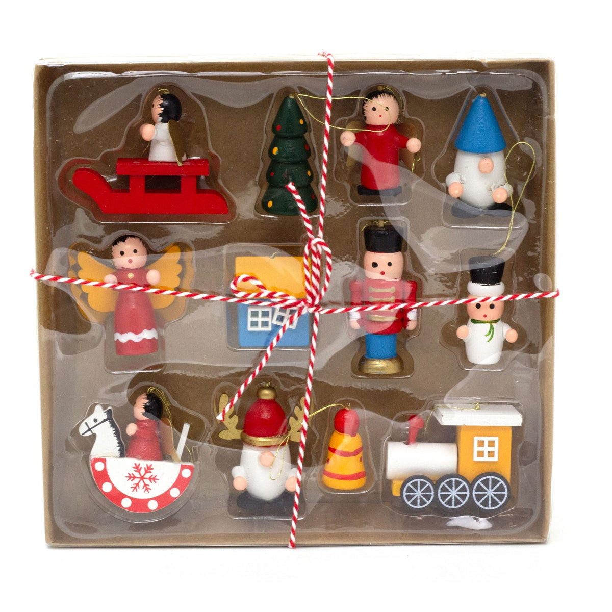 12-Piece Wooden Christmas Tree Ornaments | Traditional Tree Hanging Decorations Baubles - Tophatter Daily Deals