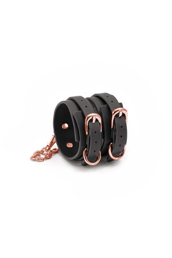 NS Novelties - Bondage Couture - Ankle Cuffs - Black/Rose Gold BDSM - Tophatter Daily Deals