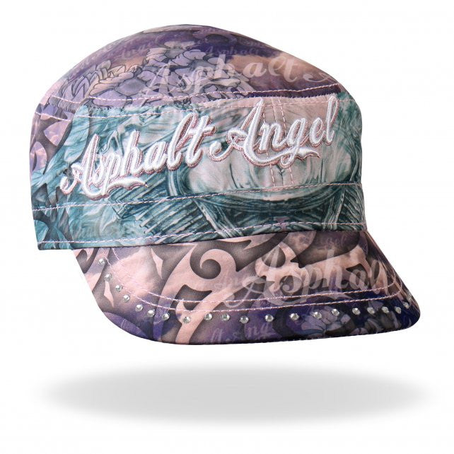 Hot Leathers Asphalt Angel Wings Cadet Cap w/ Rhinestones Hat - Tophatter Daily Deals