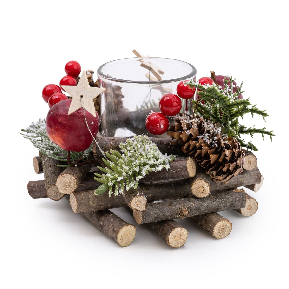 Traditional Pinecone & Berries Wooden Christmas Wreath Tealight Candle Holder Candle Holder - Tophatter Daily Deals