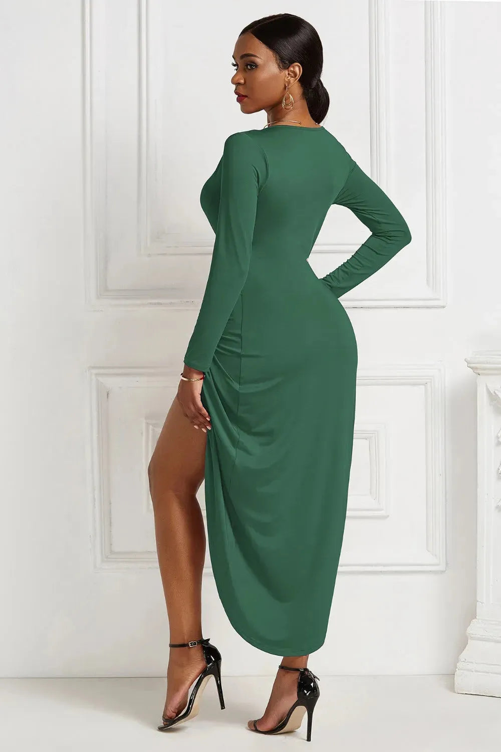 High-low Ruched Surplice Long Sleeve Dress Cocktail Dresses - Tophatter Daily Deals