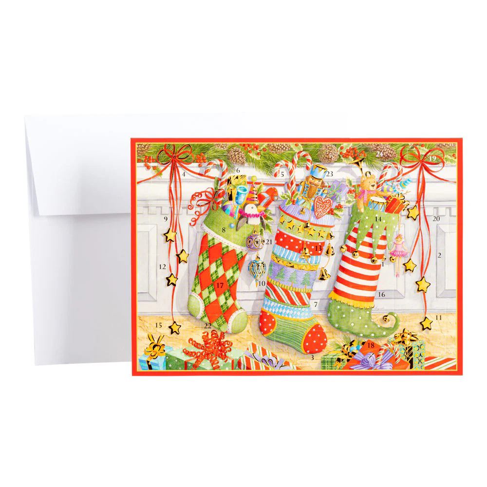 Stocking on the Mantle Advent Calendar Card with Envelope | Christmas Calendar Advent Calendar - Tophatter Daily Deals