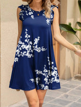 Ruffled Printed Cap Sleeve Mini Dress Navy Casual Dresses - Tophatter Daily Deals