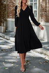 Smocked Surplice Long Sleeve Midi Dress Casual Dresses - Tophatter Daily Deals